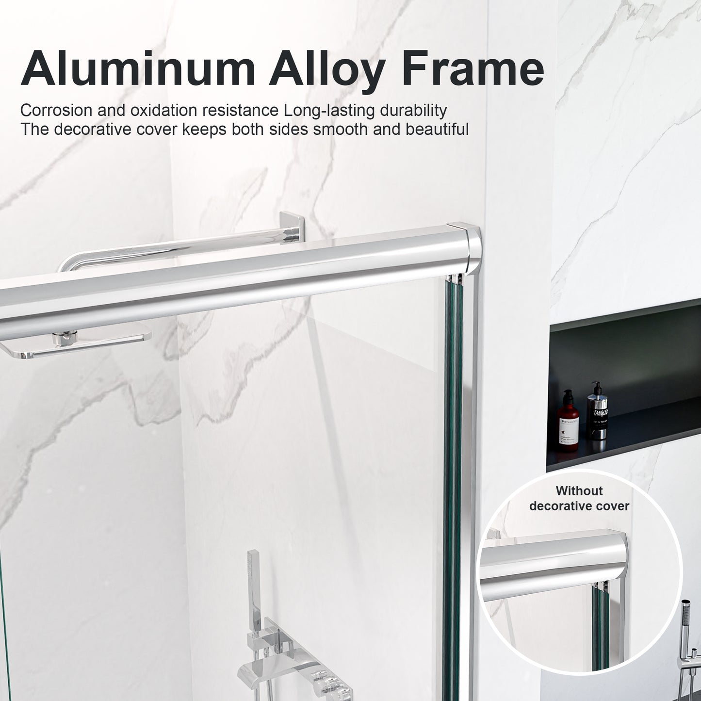 44"-48"W*72" H Semi-Frameless Double Sliding Shower Door, Bypass Shower Door, 1/4" (6mm) Thick SGCC Tempered Glass Door, Chrome image 3