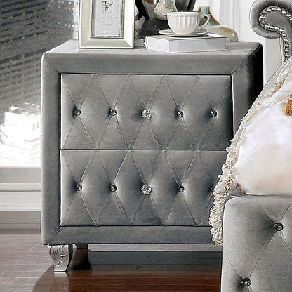 Glam Style 1pc Nightstand Button Tufted Full upholstered Frame Acrylic Buttons Gray Finish Bedroom Furniture image 8