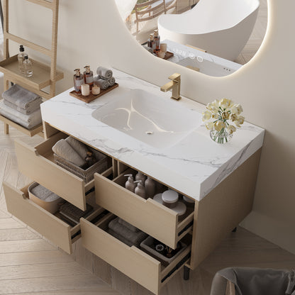 35.4" Modern Bathroom Vanity with Undermount Sink, Sintered Stone Top, Waterproof Multi-layer Solid Wood, 4 Drawers Storage, Free-standing/Wall-Mounted image 4