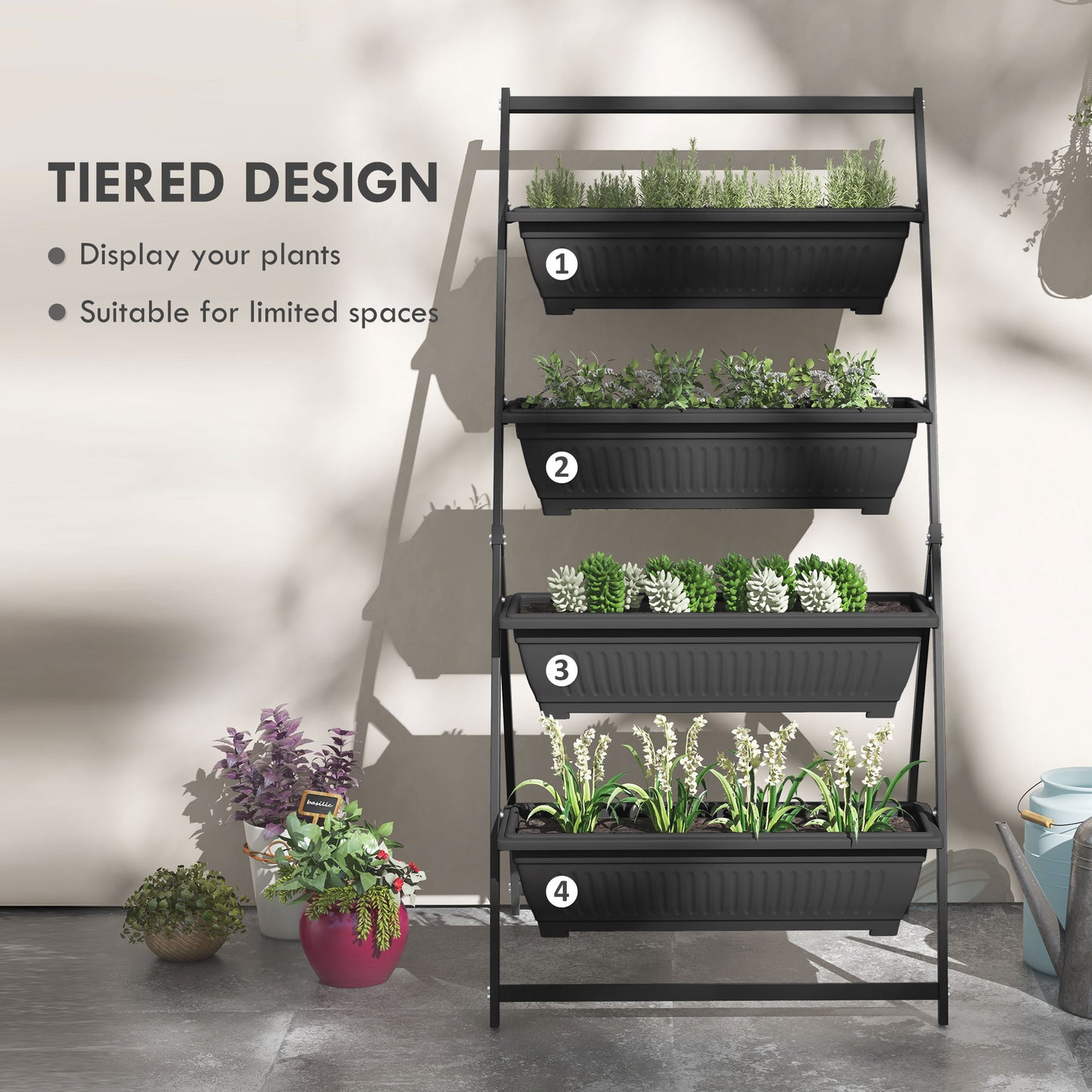 Outsunny Raised Garden Bed, 4 Tier Vertical Garden Planter Set, 4 Outdoor Planter Boxes with Stand, Self Draining Design Elevated Garden for Vegetable, Flowers & Herbs, Black image 4