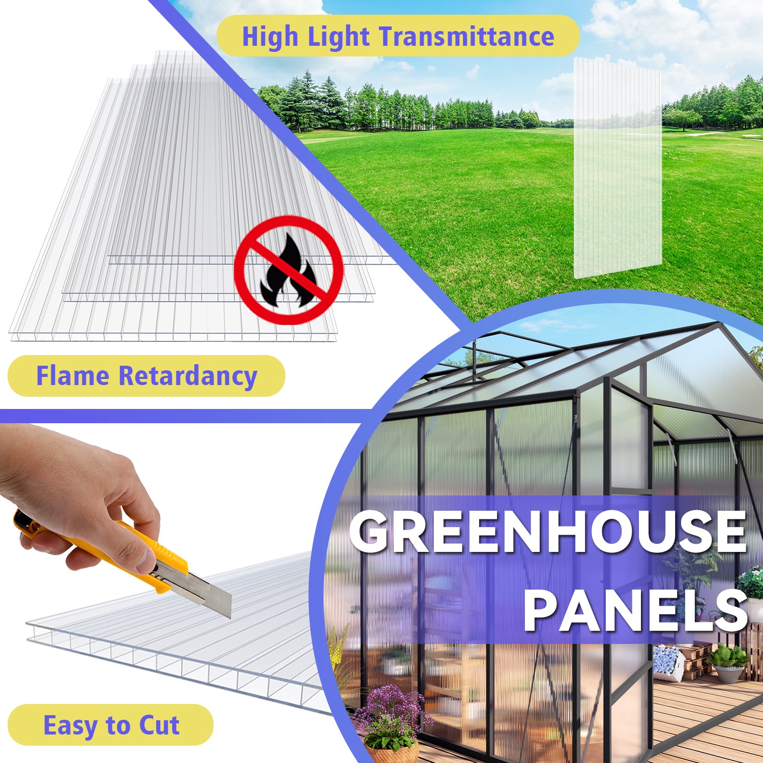 5 x 2FT Twin-Wall Polycarbonate Greenhouse Panels (6 Pack) High Light Transmission & All-Weather Insulated Sheets,Shatter-Resistant Replacement for Glass Roofing,Balcony Divider,Greenhouse image 12