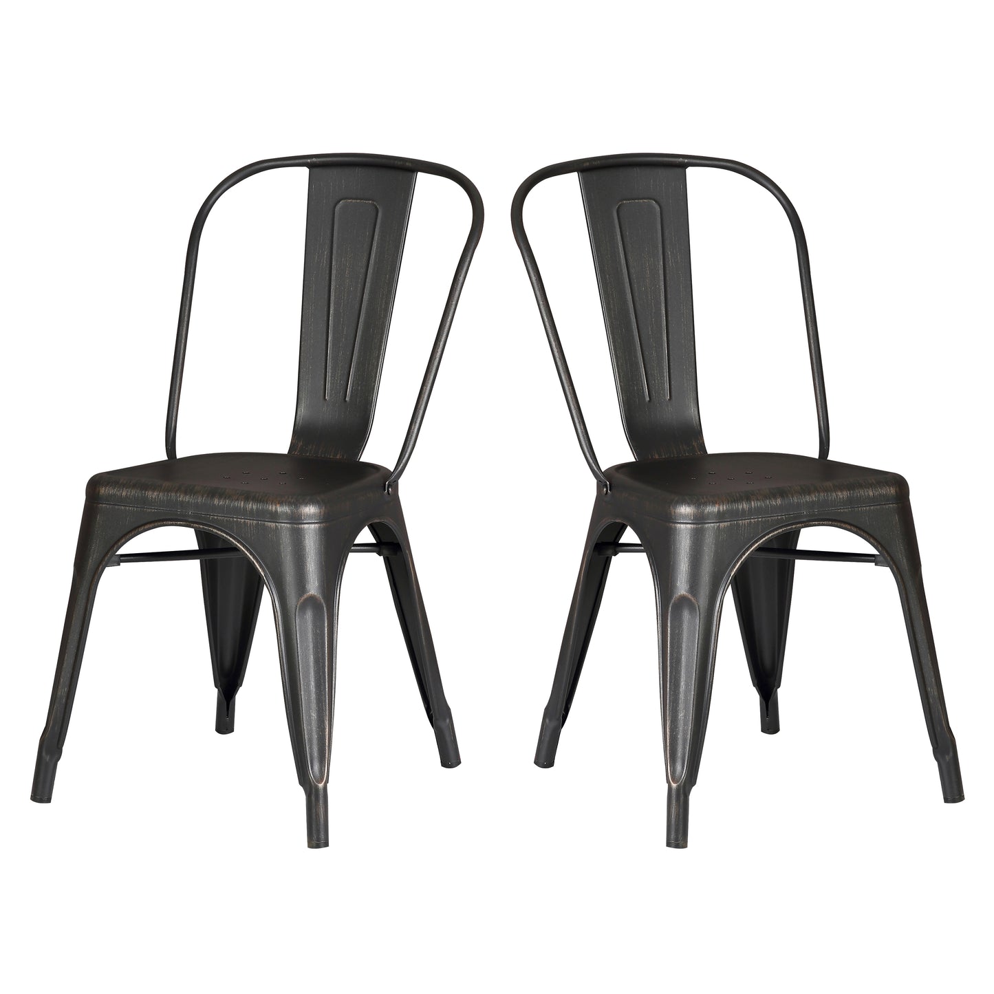 Set of 4 Stackable Metal Dining Chairs, Modern Industrial Slat Back Dining Chairs, Sturdy Cross Brace Support, Lightweight Portable Armless Chair for Kitchen, Dining Room, Bar, Distressed Black image 2
