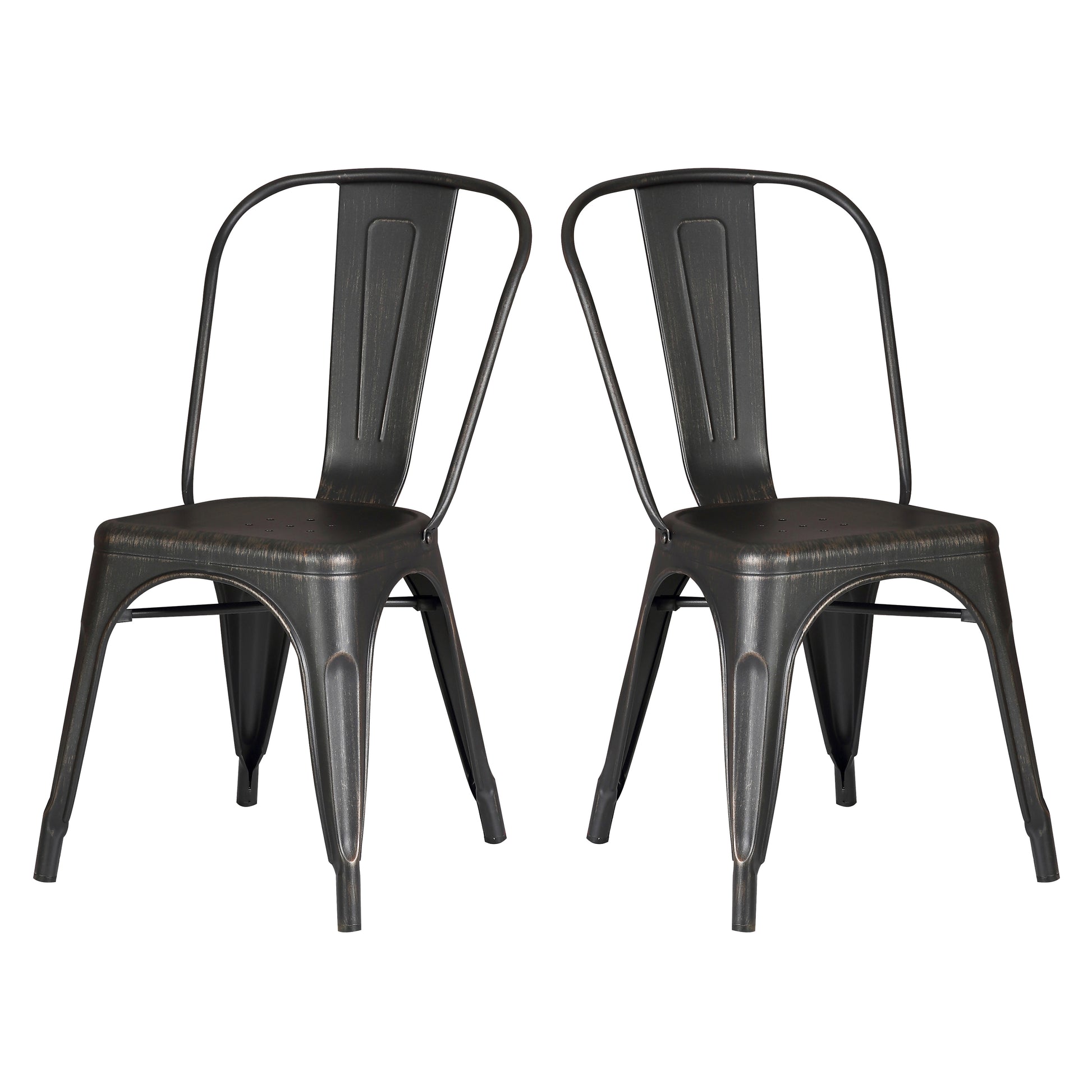 Set of 4 Stackable Metal Dining Chairs, Modern Industrial Slat Back Dining Chairs, Sturdy Cross Brace Support, Lightweight Portable Armless Chair for Kitchen, Dining Room, Bar, Distressed Black image 2