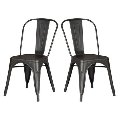 Set of 4 Stackable Metal Dining Chairs, Modern Industrial Slat Back Dining Chairs, Sturdy Cross Brace Support, Lightweight Portable Armless Chair for Kitchen, Dining Room, Bar, Distressed Black image 2