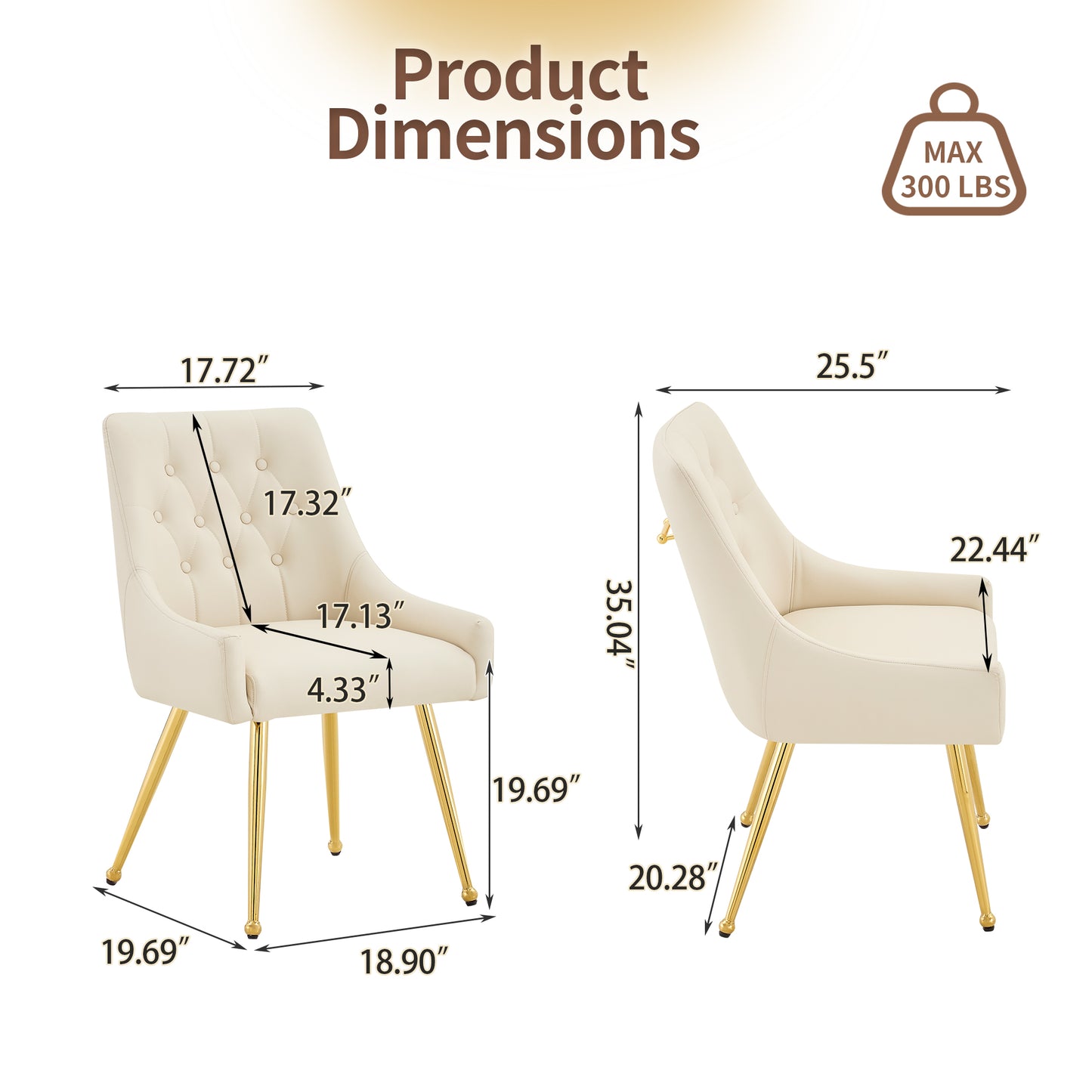 Leather Upholstered Modern Dining Chair with Diamond Tufted Button Back - Dining Room Negotiation Room Cafe Office Accent Chair (Off White, Set of 2) image 2