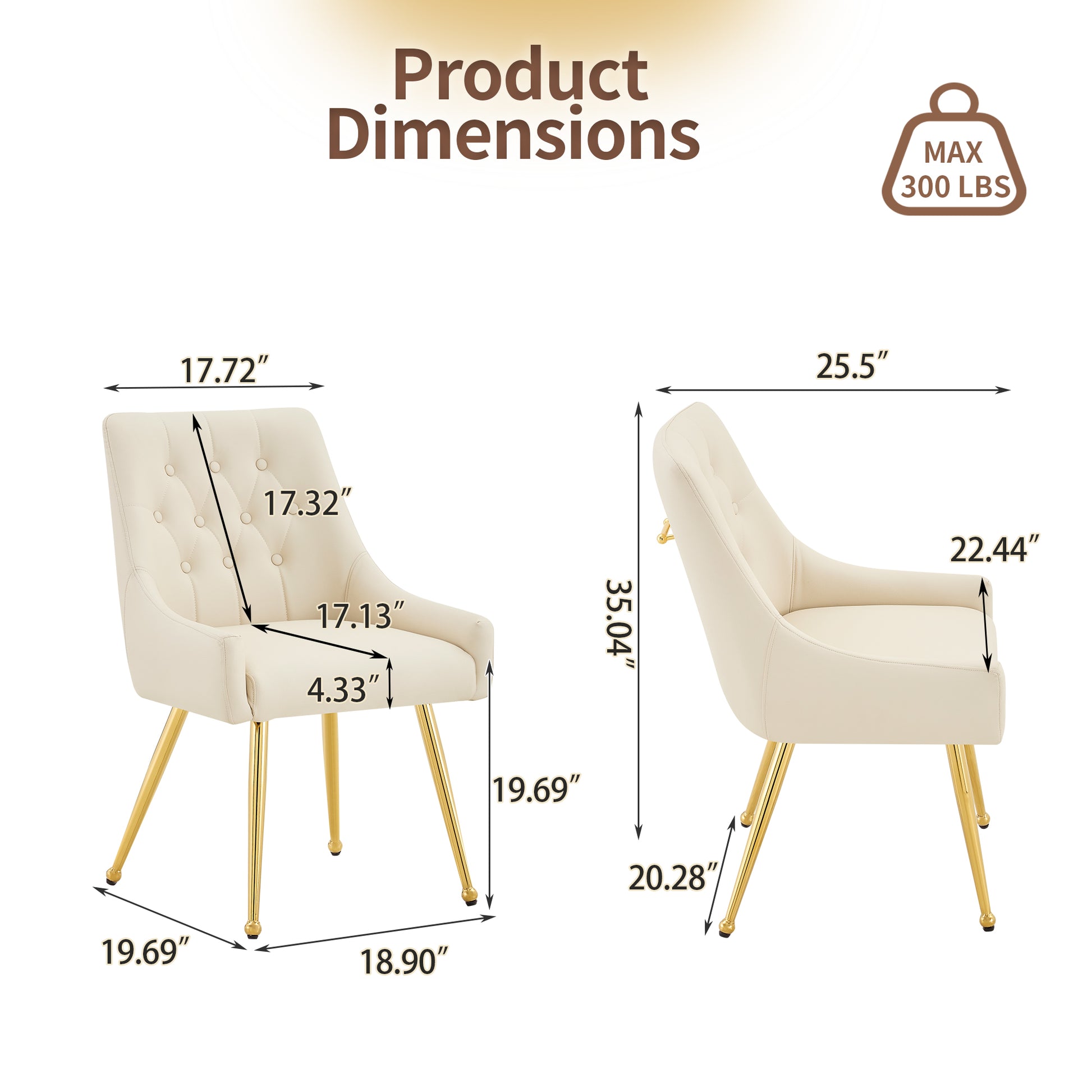Leather Upholstered Modern Dining Chair with Diamond Tufted Button Back - Dining Room Negotiation Room Cafe Office Accent Chair (Off White, Set of 2) image 2