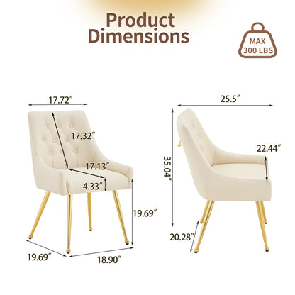 Leather Upholstered Modern Dining Chair with Diamond Tufted Button Back - Dining Room Negotiation Room Cafe Office Accent Chair (Off White, Set of 2) image 2