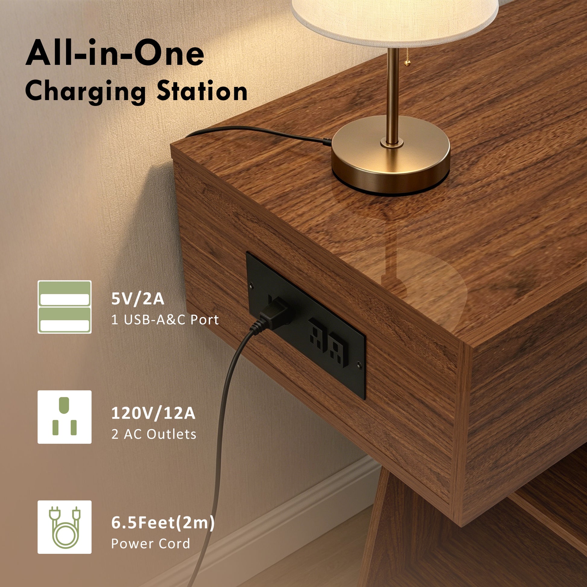 60 Inch Narrow Console Table with Built-in Power Outlet, Farmhouse Sofa Table Behind Couch, Entryway Foyer Table with Side Storage Compartment & Slatted Bottom Shelf, image 7