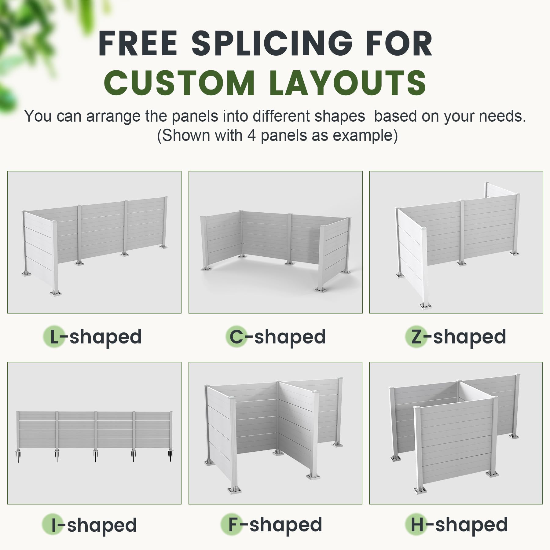 50" W x 49" H Outdoor Privacy Screen, Air Conditioner Fence, All-Weather Vinyl Privacy Fence Screens with Aluminum Posts, 4 Panels, White image 4