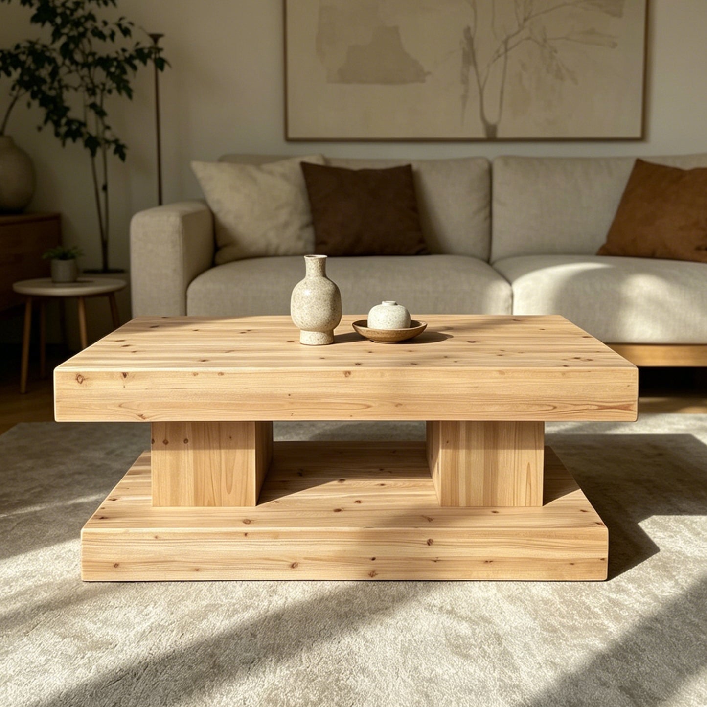 47.24"Natural Solid Wood Coffee Table elevate your living room with crafted from premium natural wood with visible grain and knots for a warm, organic feel. image 1
