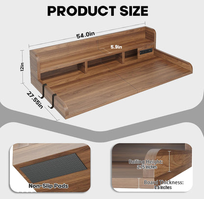 2-Tier Washer and Dryer Countertop with Power Outlet, 54" W x 27.5" D Large Laundry Countertop for Fold Clothes, Laundry Topper with Non-Slip Pads & Hooks and Storage Basket (Walnut Color) image 2