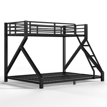 Twin XL over Queen Bunk Bed with ladders, Metal Bunk Bed with Full Upgraded Support Slats, Low Profile Bunk Bed, Black image 9
