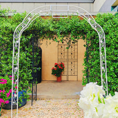 Metal Garden Arch W74.4'' x H98.4'' Garden Arbor Trellis Climbing Plants Support Rose Arch Outdoor Arch Cream White