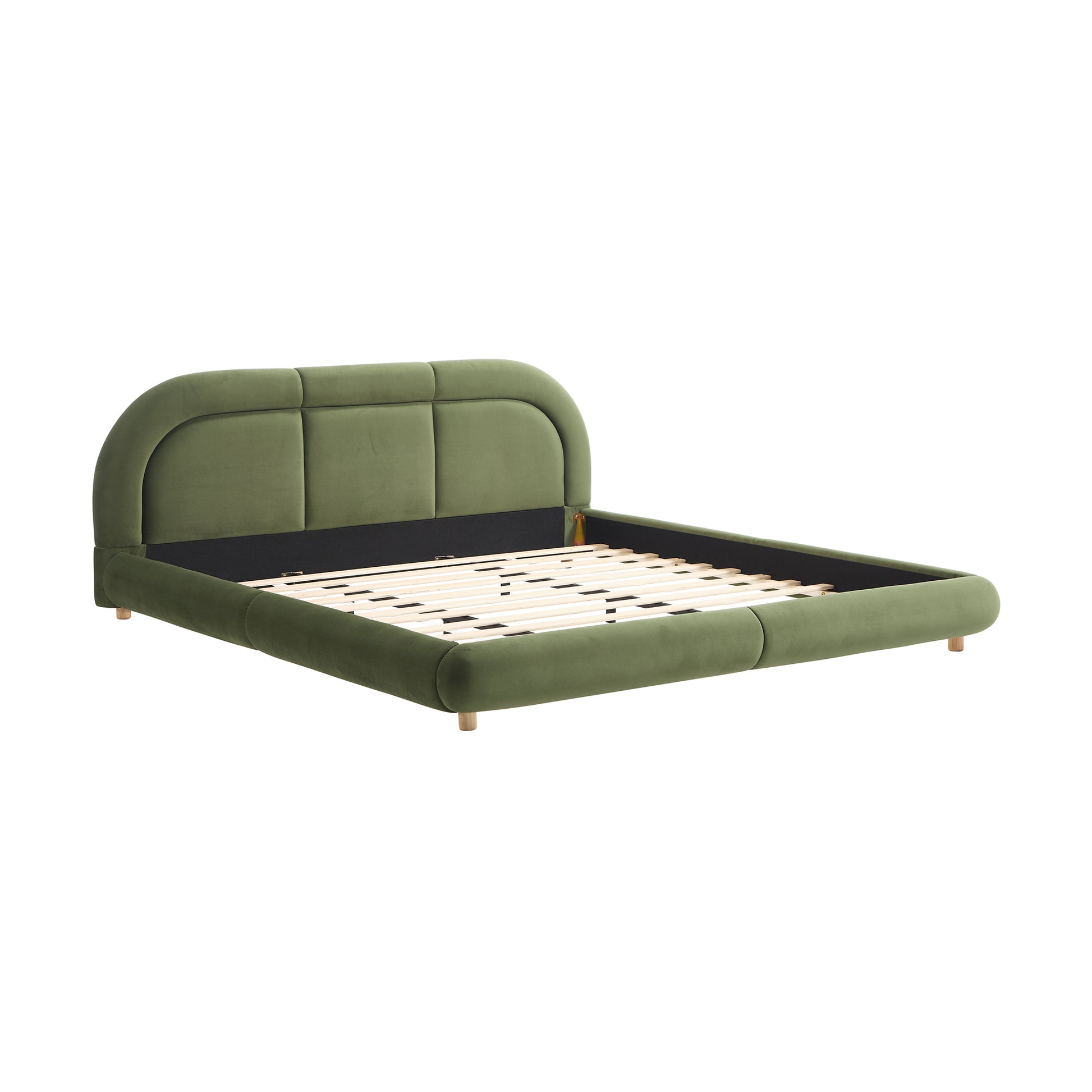 King Size,Modern Curved Upholstered Low Profile Platform Bed with Rounded Headboard(Velvet,Green) image 10