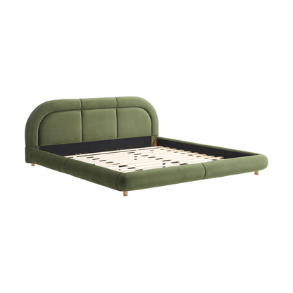 King Size,Modern Curved Upholstered Low Profile Platform Bed with Rounded Headboard(Velvet,Green) image 10