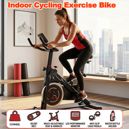 Indoor Exercise Bike, Stationary Cycling Bike with Monitor, Adjustable Resistance, Comfortable Seat & Handlebars, Stable Base, Portable Design Home Fitness Workout Cycle for Daily Indoor Use image 2