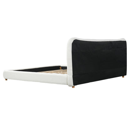 Minimalist curved headboard teddy bear plush bed, Queen, Cream image 11