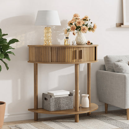 31.5-Inch Grooved Half-Moon Console Table, Farmhouse Sofa Table Behind Couch, Modern Entryway Table, Decorative Table for Living Room, Hallway, Entryway or Foyer Narrow Entry, Walnut image 7