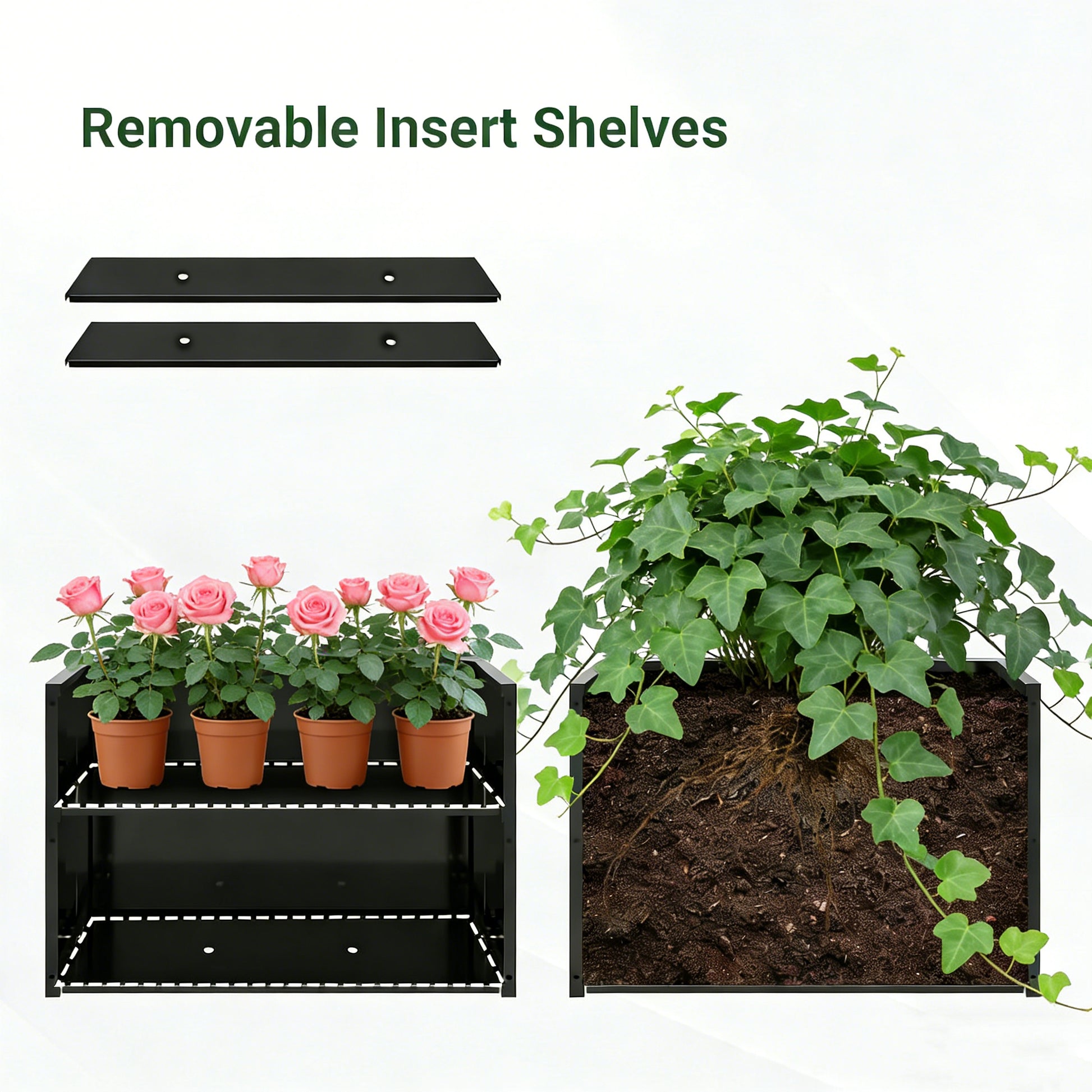 2-Piece Metal Planter Box with Trellis - 23.6in Depth Raised Garden Bed for Outdoor Indoor Use, Rust-Resistant Galvanized Steel Flower Planter with Drainage Holes, Tulip Black image 5