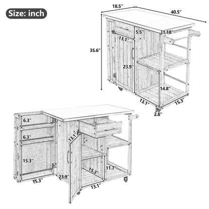 Outdoor Kitchen Island Fir Wood Prep Station Lockable Kitchen Cart with Stainless Top, Ample Storage Space, Towel and Spice Racks for Patio and Outdoor, White image 6
