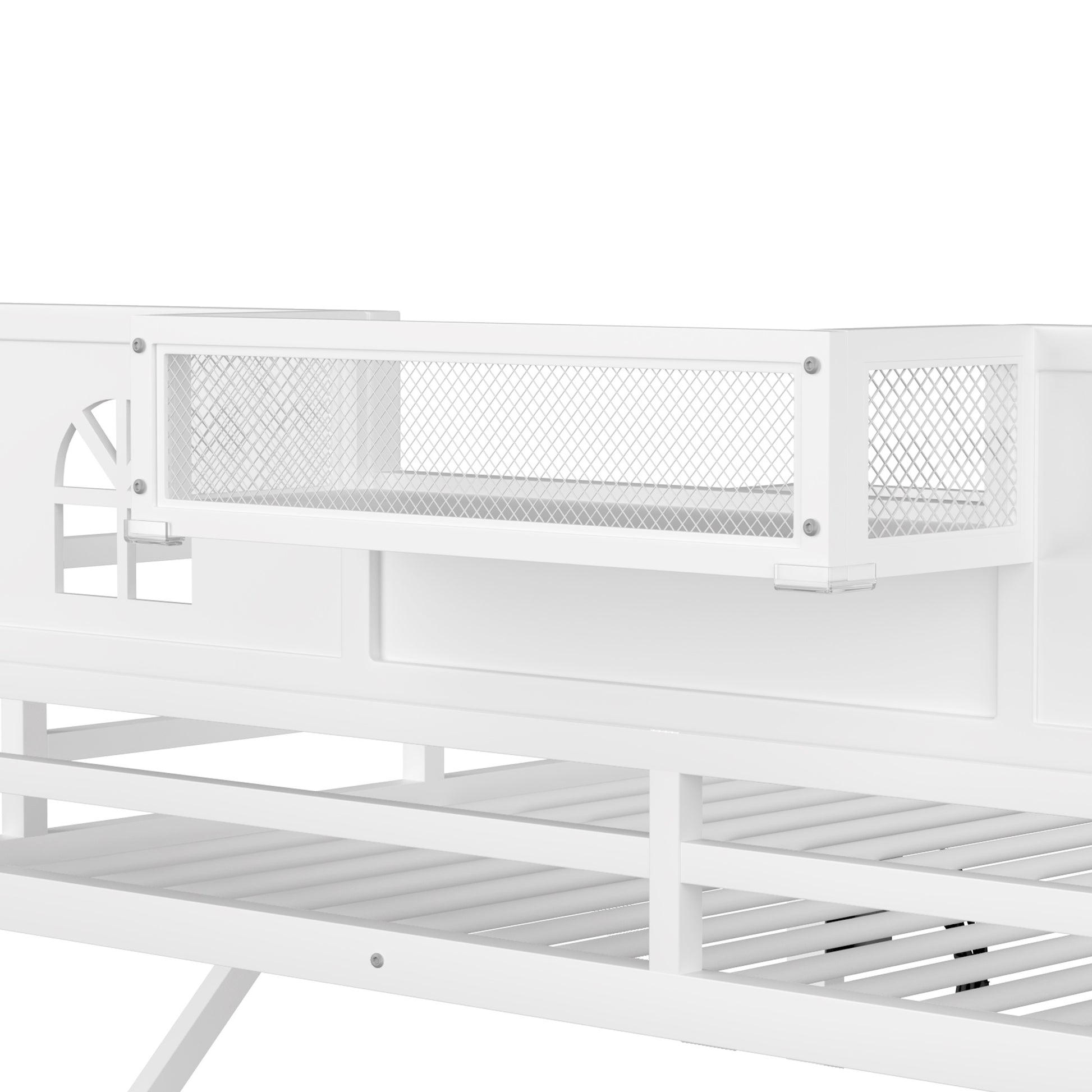 Full Size Loft Bed with Stairs, Metal Full Loft Bed with High and House Shaped Guardrails, High Loft Bed with Wardrobe for Kids Teens, White (Old SKU W2593S00037 Expect Arrival Datee2026/3/17) image 10