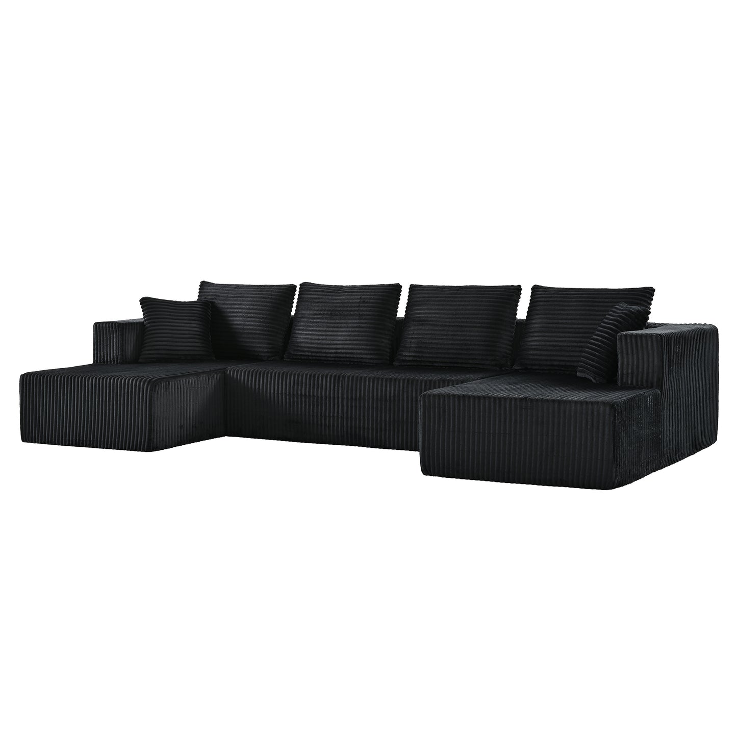 132.1 Inch Modular Sectional Sofa, U-Shaped Corduroy Sofa Couch with Double Chaise, Oversized Deep Seat Cloud Couch for Living Room, Apartment, Black image 9