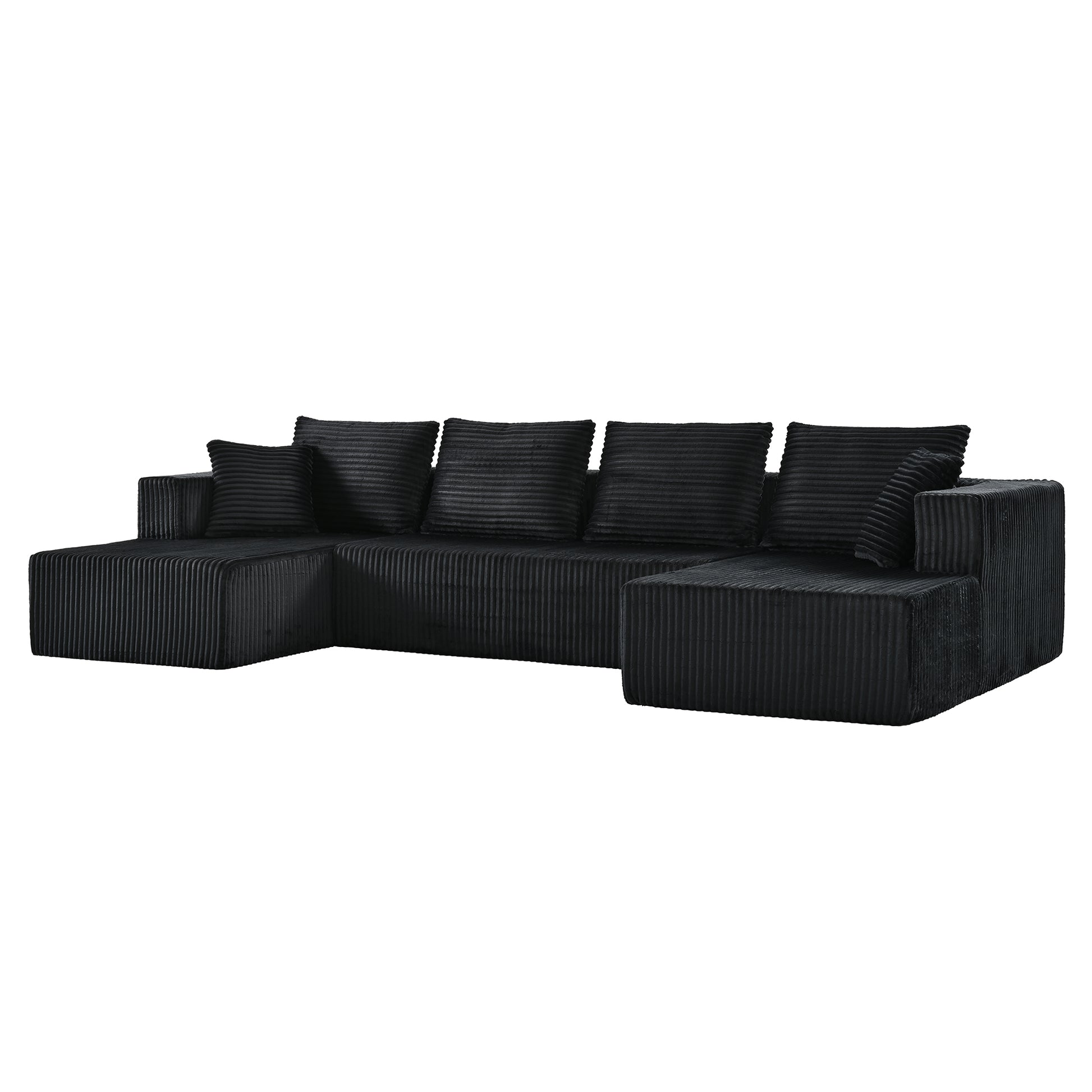 132.1 Inch Modular Sectional Sofa, U-Shaped Corduroy Sofa Couch with Double Chaise, Oversized Deep Seat Cloud Couch for Living Room, Apartment, Black image 9