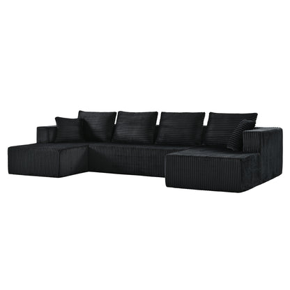 132.1 Inch Modular Sectional Sofa, U-Shaped Corduroy Sofa Couch with Double Chaise, Oversized Deep Seat Cloud Couch for Living Room, Apartment, Black image 9