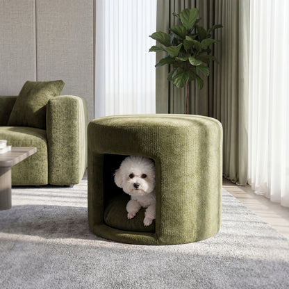 Green Pet Friendly Ottoman with Removable Pet Cushion, Hidden Pet Nook, Acacia Wood Legs, 220 lbs Capacity, Upholstered Footrest Stool for Living Room image 3