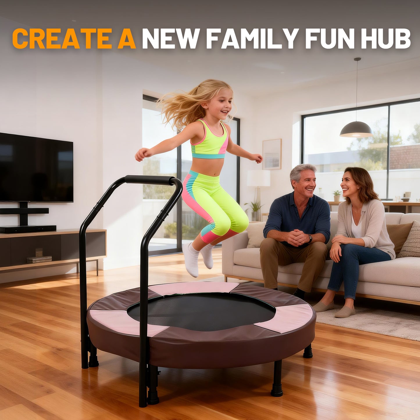 36 inch Nursery Trampoline for Kids, Ages 1 Year Plus, Mini Indoor Foldable Rebounder With Handle,Stable & Quiet,Toddler Trampoline Toys, for Boys & Girls,Bay Bungee Trampoline image 8