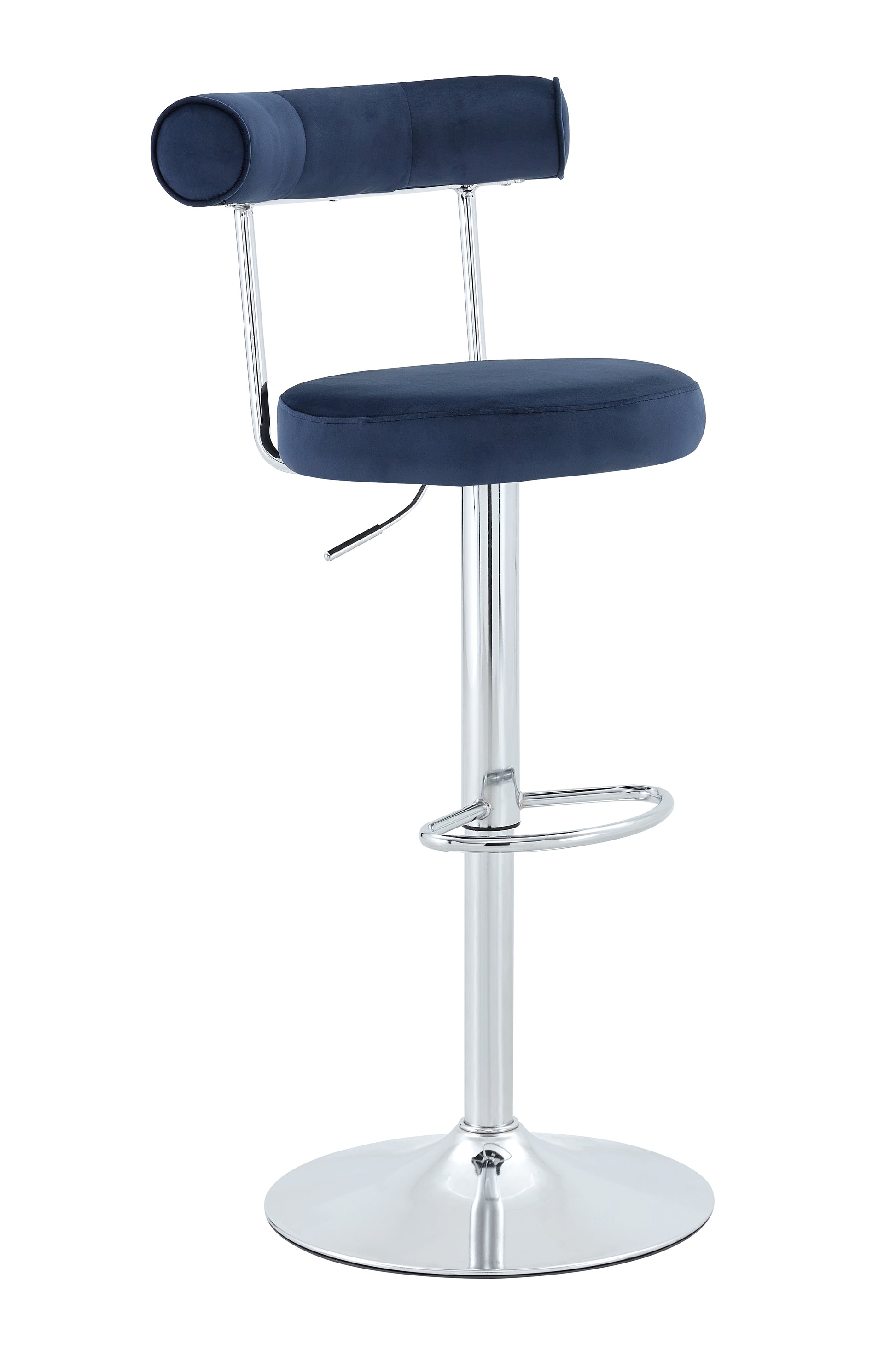 Soft Velvet Upholstered Swivel Adjustable Bar Chair with Chrome Silver Legs - Dining Room Living Room Bar Cafe Reception Desk Bar Stool(Dark Blue, Set of 2) image 2