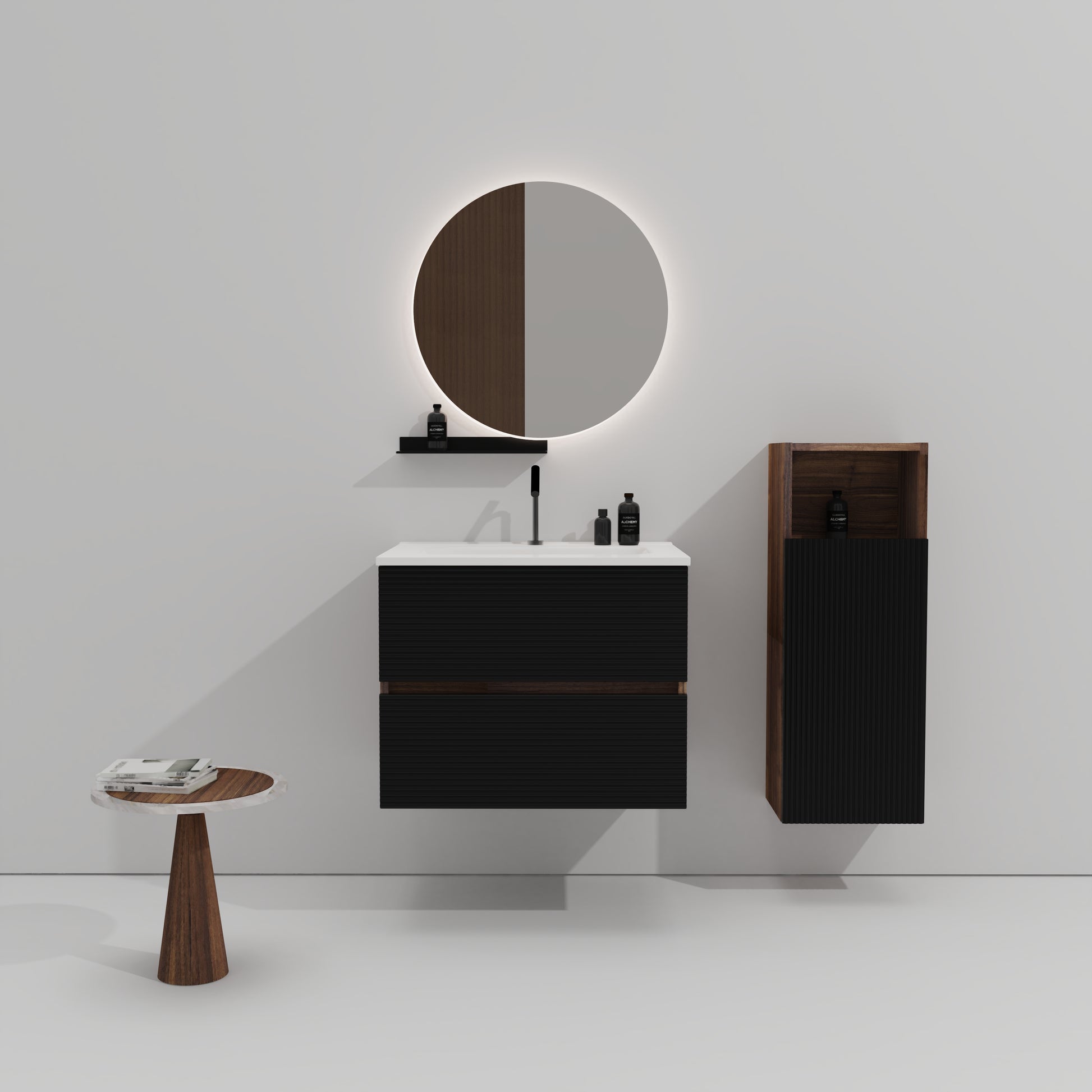 Gloria 24" Wall Mounted Soft Black & Walnut Bathroom Vanity with Integrated Ceramic Sink with Overflow, Large Storage Floating Bathroom Vanity for Modern Bathroom, KD image 2