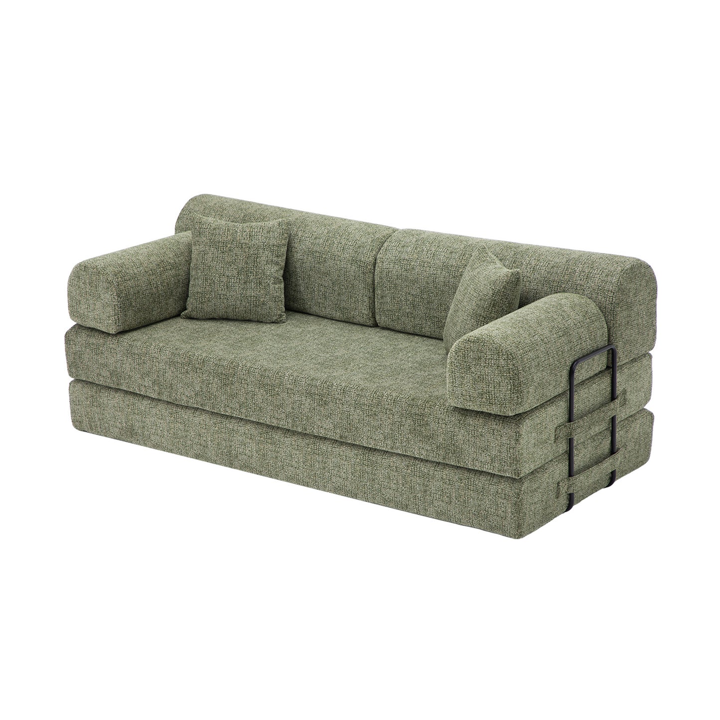 Convertible Sleeper Sofa Bed,two-tone blended fabric Folding Mattress Couch with Fixed-Shape Frame, Floor Sofa Lounge Couch for Living Room Bedroom(Moss Green) image 4