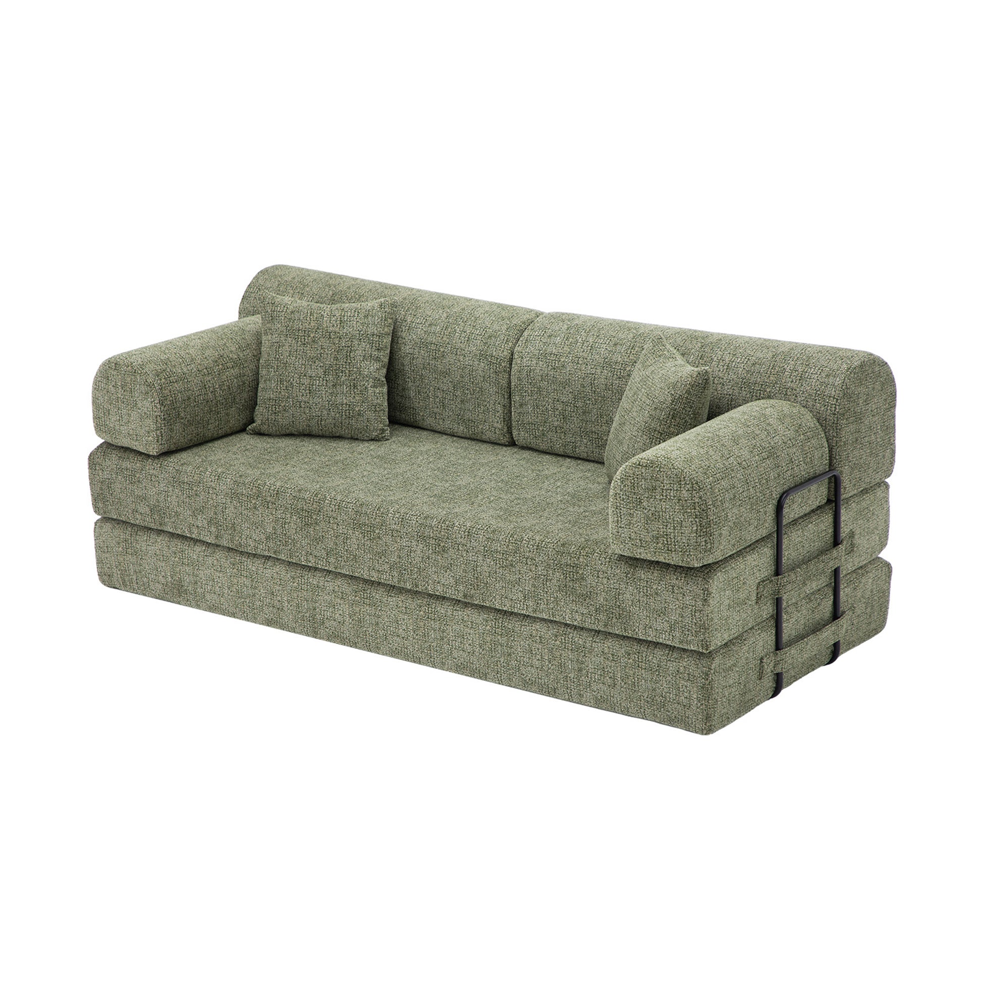 Convertible Sleeper Sofa Bed,two-tone blended fabric Folding Mattress Couch with Fixed-Shape Frame, Floor Sofa Lounge Couch for Living Room Bedroom(Moss Green) image 4