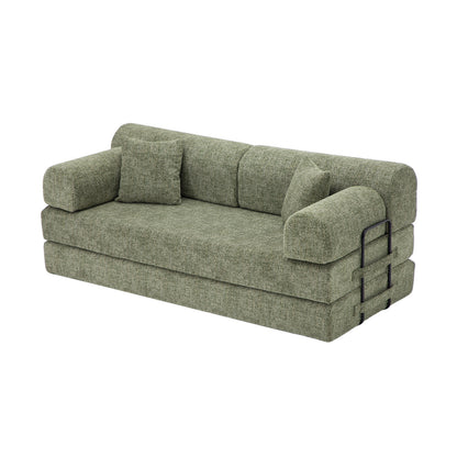 Convertible Sleeper Sofa Bed,two-tone blended fabric Folding Mattress Couch with Fixed-Shape Frame, Floor Sofa Lounge Couch for Living Room Bedroom(Moss Green) image 4
