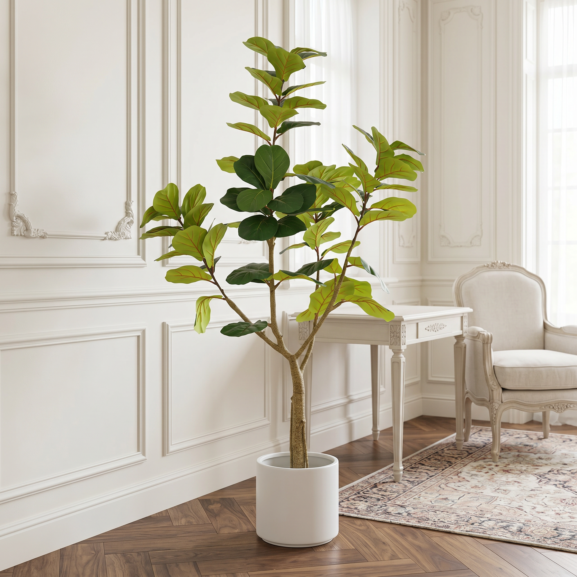 6FT Artificial Fiddle Leaf Fig Tree, Realistic Faux Potted Plant in Black Pot, 1pc/set image 2