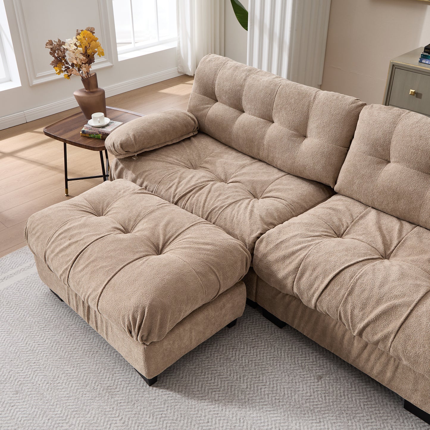 Modular Sectional Sofa,Cloud Couch, L Shaped Couch with Movable Ottoman, Modern Deep Seat Couches for Living Room, Oversized 3-Seater Sofa Comfy advanced flannelette Sofas for Bedroom,5 Pillows image 3