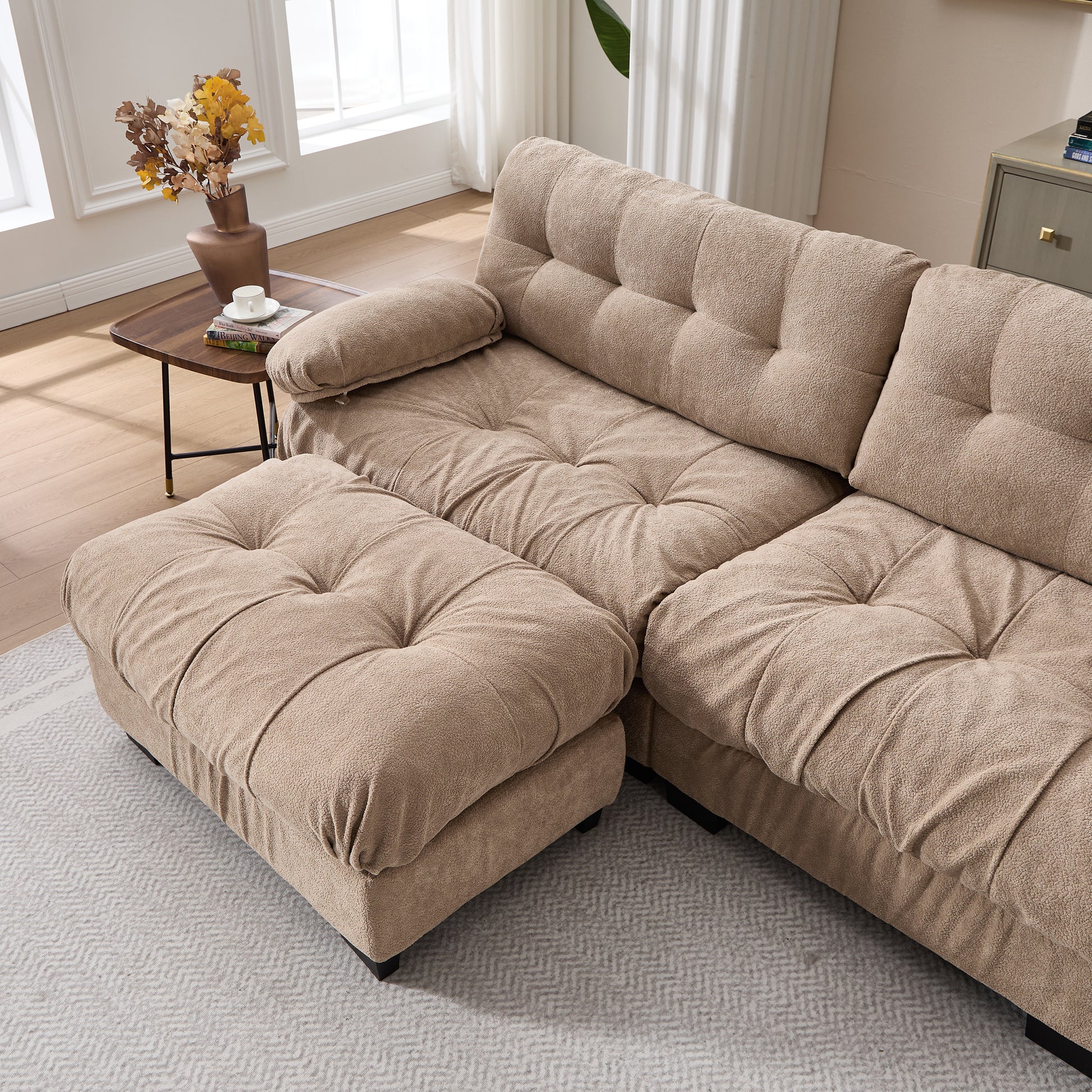 Modular Sectional Sofa,Cloud Couch, L Shaped Couch with Movable Ottoman, Modern Deep Seat Couches for Living Room, Oversized 3-Seater Sofa Comfy advanced flannelette Sofas for Bedroom,5 Pillows image 3