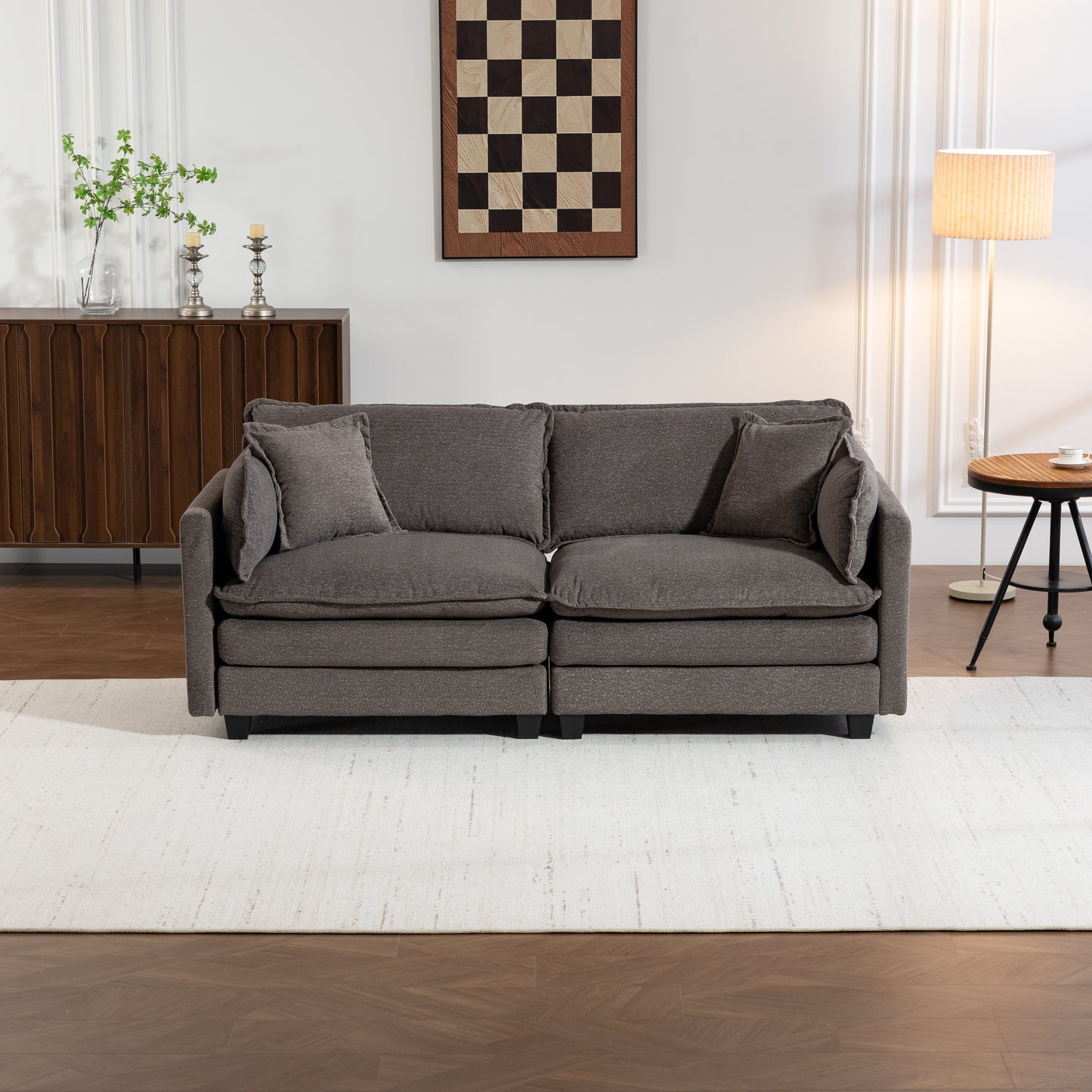Modern 2seats 77.95"Sectional Sofa with Waist Pillows,2-seat Upholstered Symmetrical Sofa Furniture,Sleeper Sofa Couch with Chaise Lounge for Living Room,Apartment,3 Color image 7