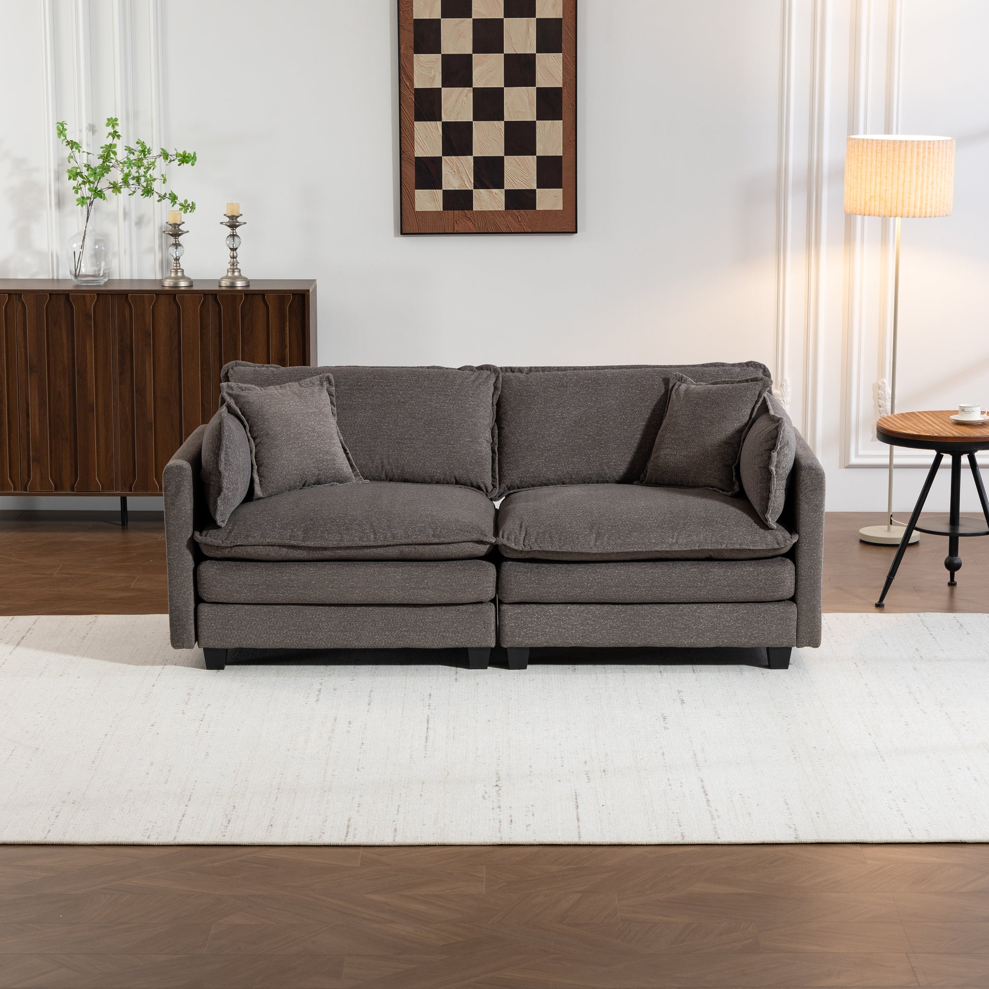 Modern 2seats 77.95"Sectional Sofa with Waist Pillows,2-seat Upholstered Symmetrical Sofa Furniture,Sleeper Sofa Couch with Chaise Lounge for Living Room,Apartment,3 Color image 7