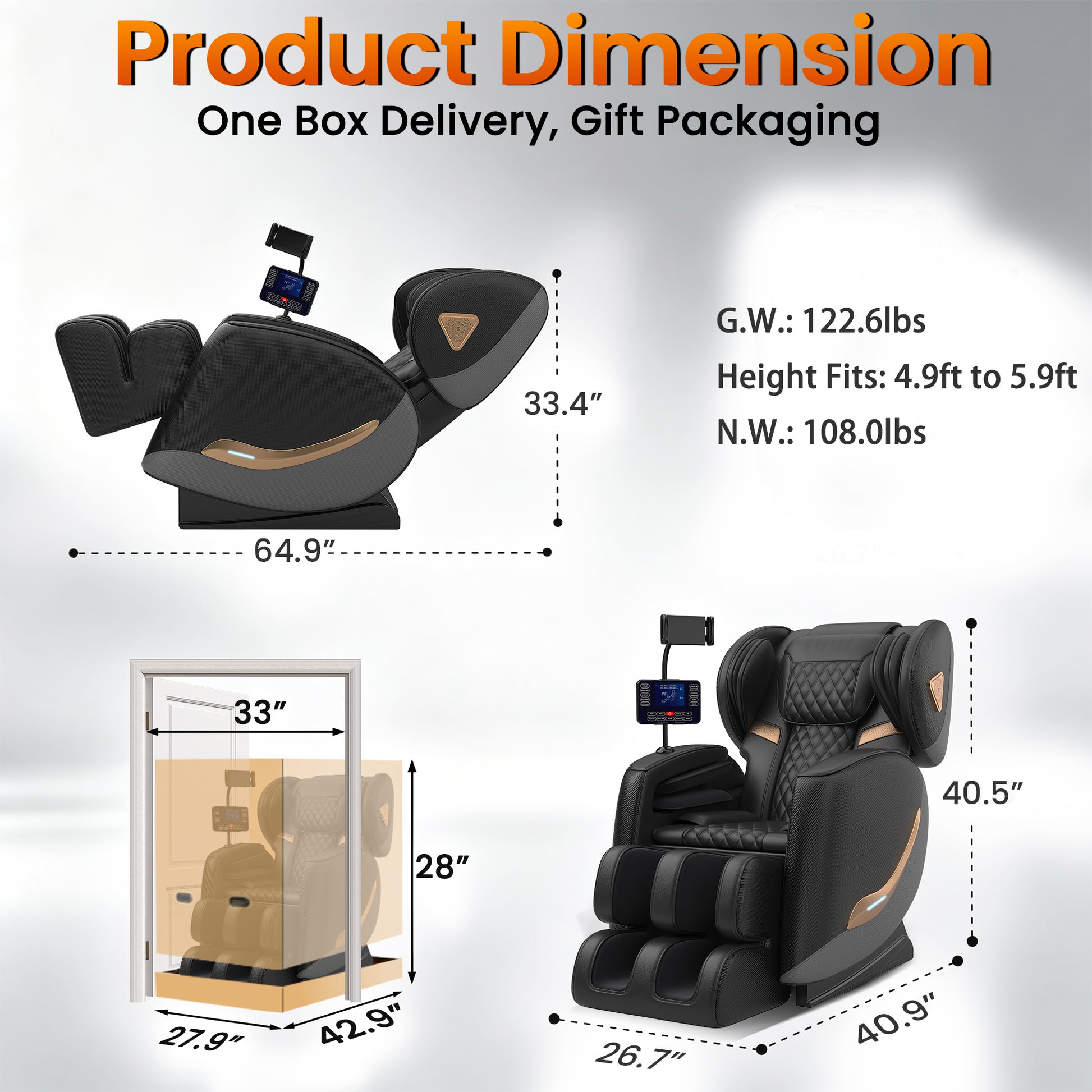 Massage Chair Full Body and Recliner, Zero Gravity Massage Chairs, 8 Fix Rollers, Airbags, Heating, Foot Massage, Auto Modes, Bluetooth Speaker and Touch Control Screen for Home and Office image 9