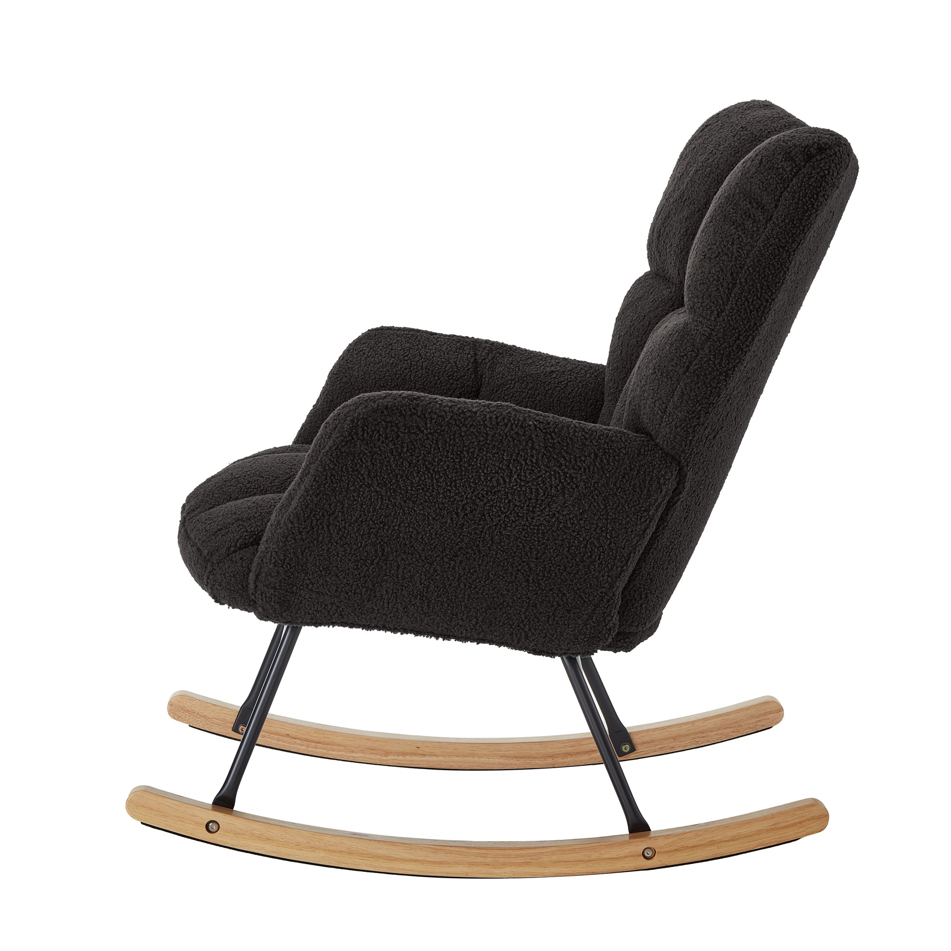 Glider Chair for Living Room Tufted Upholstered Teddy Fabric Rocking Chair with Metal Frame Accent Chair Dark Gray image 11