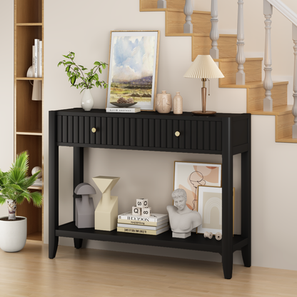29.53" Tall Console Table with Drawers, Narrow Wood Accent Sofa Table Entryway Table with Storage Shelf for Entryway, Front Hall, Hallway, Living Room, Black image 9