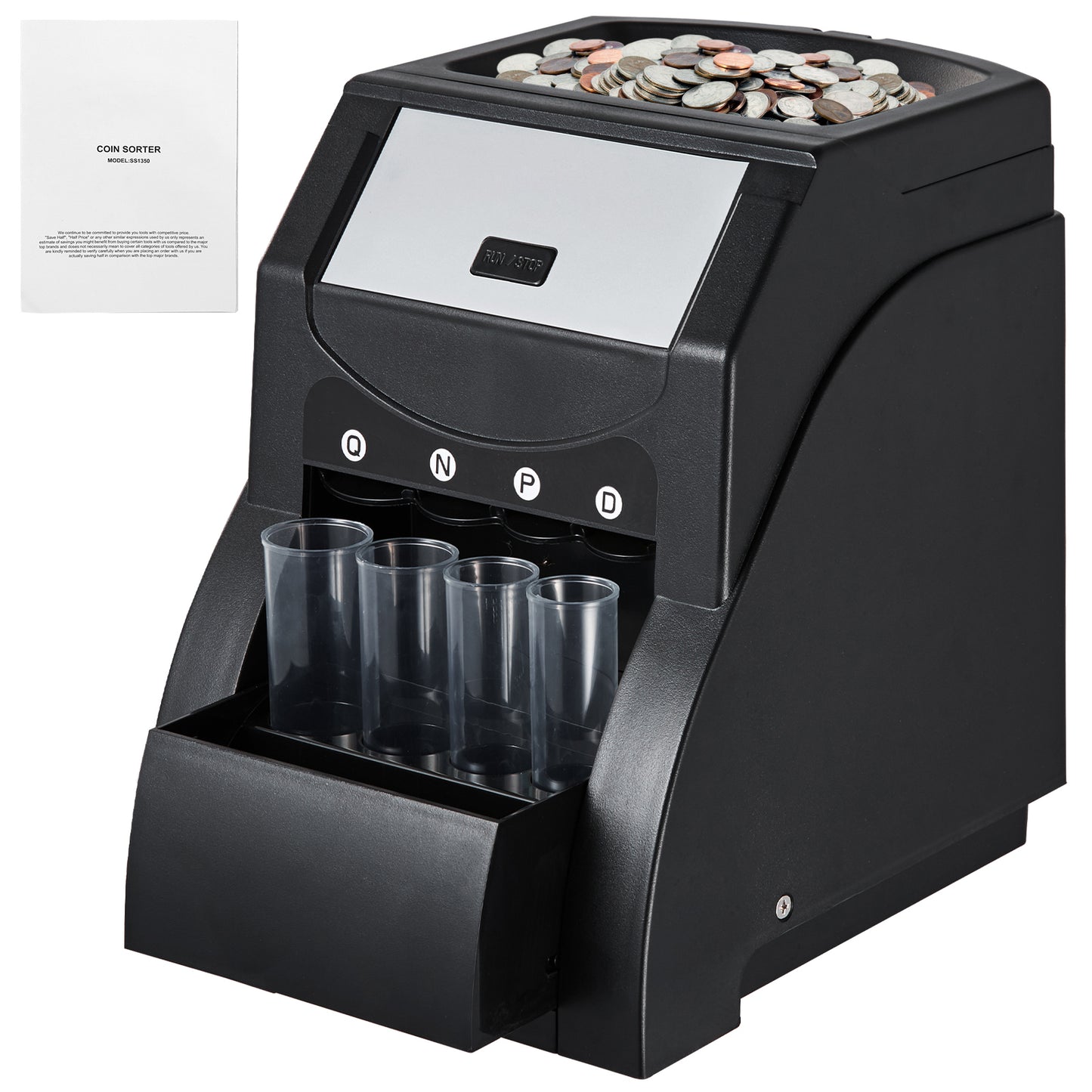 USD Coin Sorter, Coin Sorter Machine for USD Coin 1￠ 5￠ 10￠ 25￠, Sorts up to 230 Coins/min, Coin Sorter and Wrapper Machine Holds 200 Coins Included 4 Coin Tubes, Black image 3