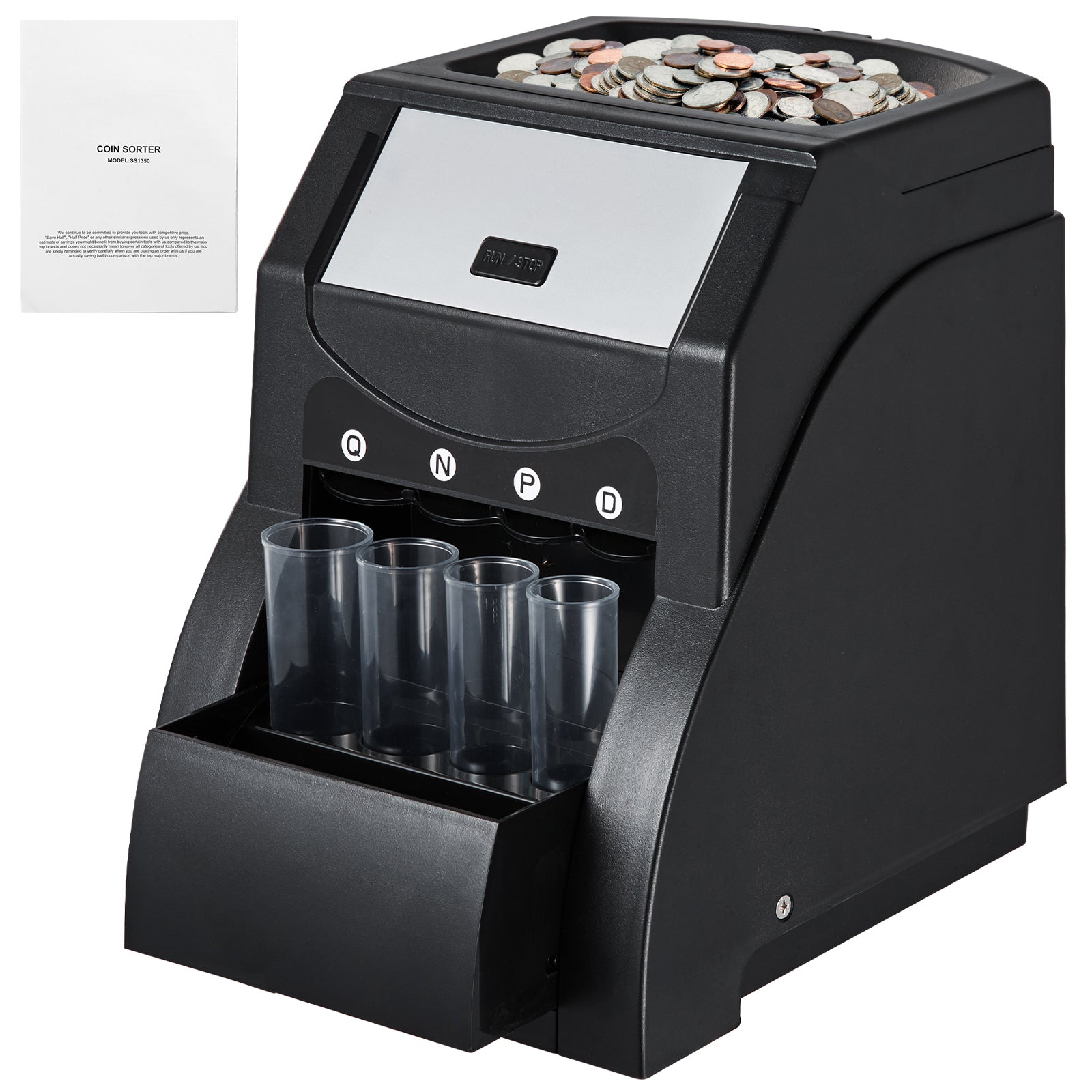 USD Coin Sorter, Coin Sorter Machine for USD Coin 1￠ 5￠ 10￠ 25￠, Sorts up to 230 Coins/min, Coin Sorter and Wrapper Machine Holds 200 Coins Included 4 Coin Tubes, Black image 3