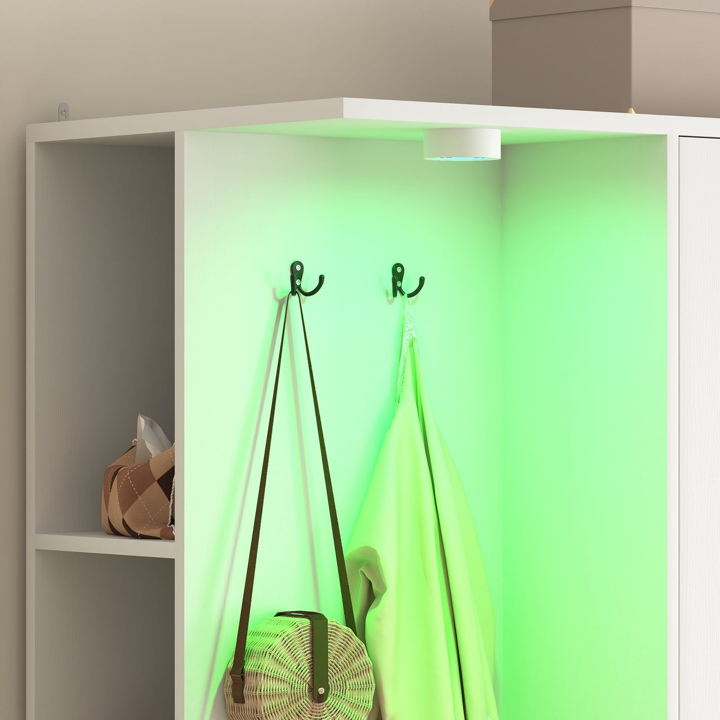 Wardrobe Closet 71.7" H, Bedroom Wooden Wardrobe with 2 Doors 6 Drawers, Modern Clothing Storage Cabinet Combination with Storage Shelves and Hanging Rail, White image 7