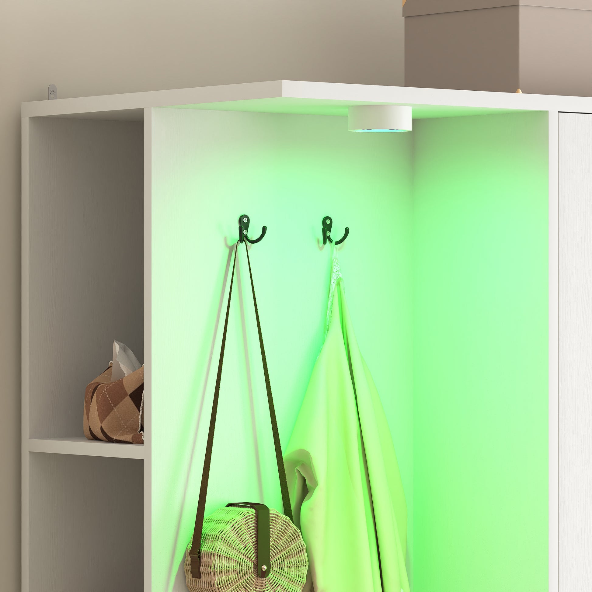 Wardrobe Closet 71.7" H, Bedroom Wooden Wardrobe with 2 Doors 6 Drawers, Modern Clothing Storage Cabinet Combination with Storage Shelves and Hanging Rail, White image 7