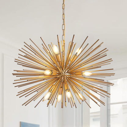 29" Mid-Century Modern 12-Light Starburst Chandelier – Gold Sputnik Pendant Light Fixture for Living Room, Dining Room, or Foyer (Bulb Not Included) image 1