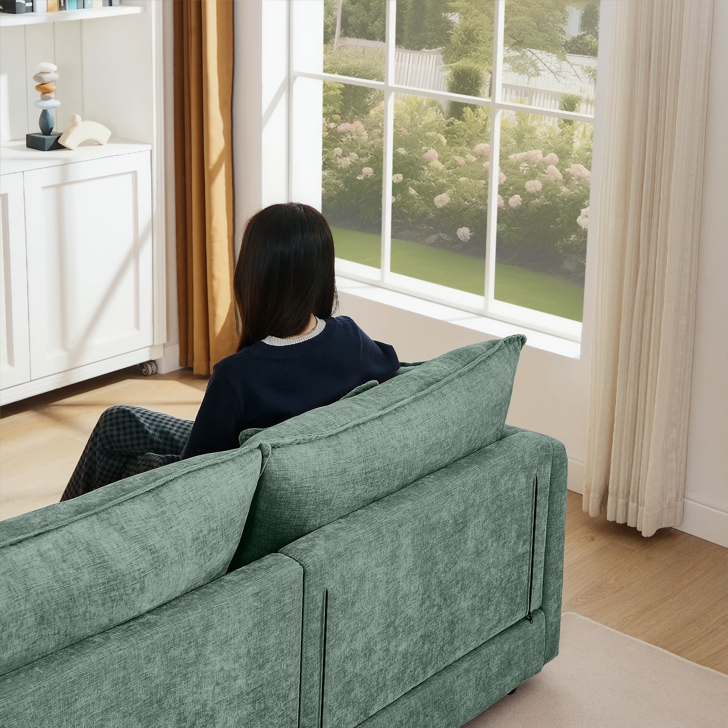 Modular Sectional Sofa, 102 Inch L Shaped Couch Set for Living Room, 3-Seater Comfy Cloud Couches with Movable Ottoman, DIY Combination, Chenille, Mint Green image 9