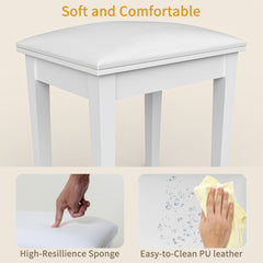 Vanity Stool Makeup Bench Dressing Stool with Cushion and Solid Legs,White